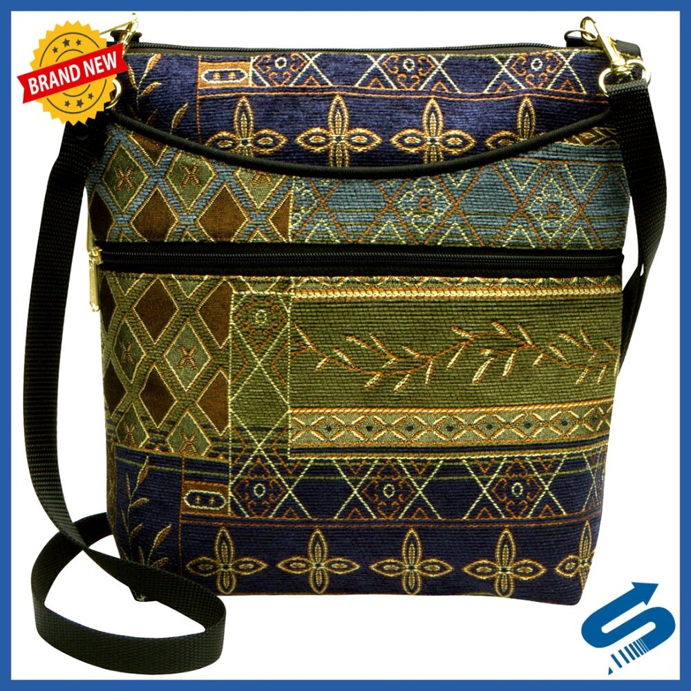 Medium Crossbody Bag with Adjustable Strap, Tapestry Fabric, Made in USA